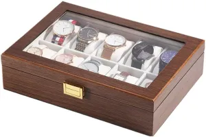 (10Slots) Elegant Large Wooden Watch Box Organizer for Men Women with 10 Transparent top, Portable Watch Holder Mens Watches Case Storage Best Gift for The Husband/Friend, 29 x 21 x 7cm