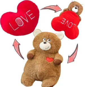 15.7Inch Cute Red Heart Plush Valentines Bear Stuffed Animal Pillow Cushion Toy Throw Pillows, Reversible Heart Bear Plushies, Gifts for Her Him Girlfriend Boyfriend Kids Girls Valentine's Day