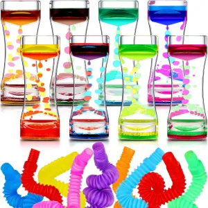 16 Pcs Liquid Motion Bubbler Sensory Toys and Tube Toy for Teens and Adults Fidget Toys Timer, Oil and Water Liquid Hourglass Relaxation Stress and ADHD Anxiety Autism