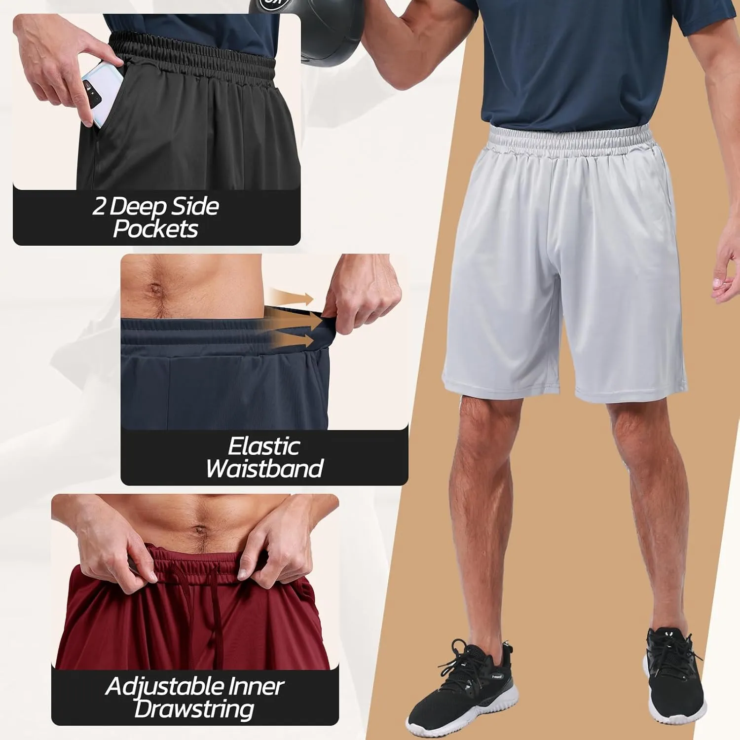 3 Pack Gym Basketball Mens Shorts - Quick Dry Black Workout Athletic Shorts with Pockets for Casual Running (S-6XL)
