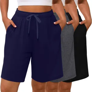 3 Pack Plus Size Bermuda Shorts for Women Comfy Loose Casual Drawstring Sweat Pants with Pockets XL-5XL