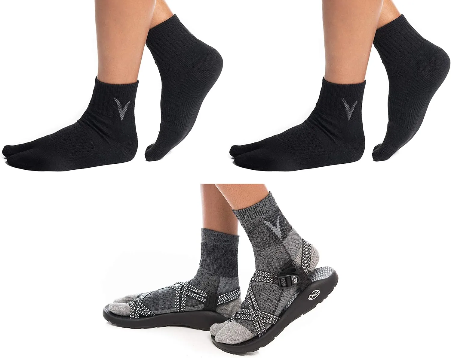 3 Pairs V-Toe Wool Flip-Flop Big Toe Tabi Socks Shoe Size: Men 8.5-10.5 Women 9-11.5