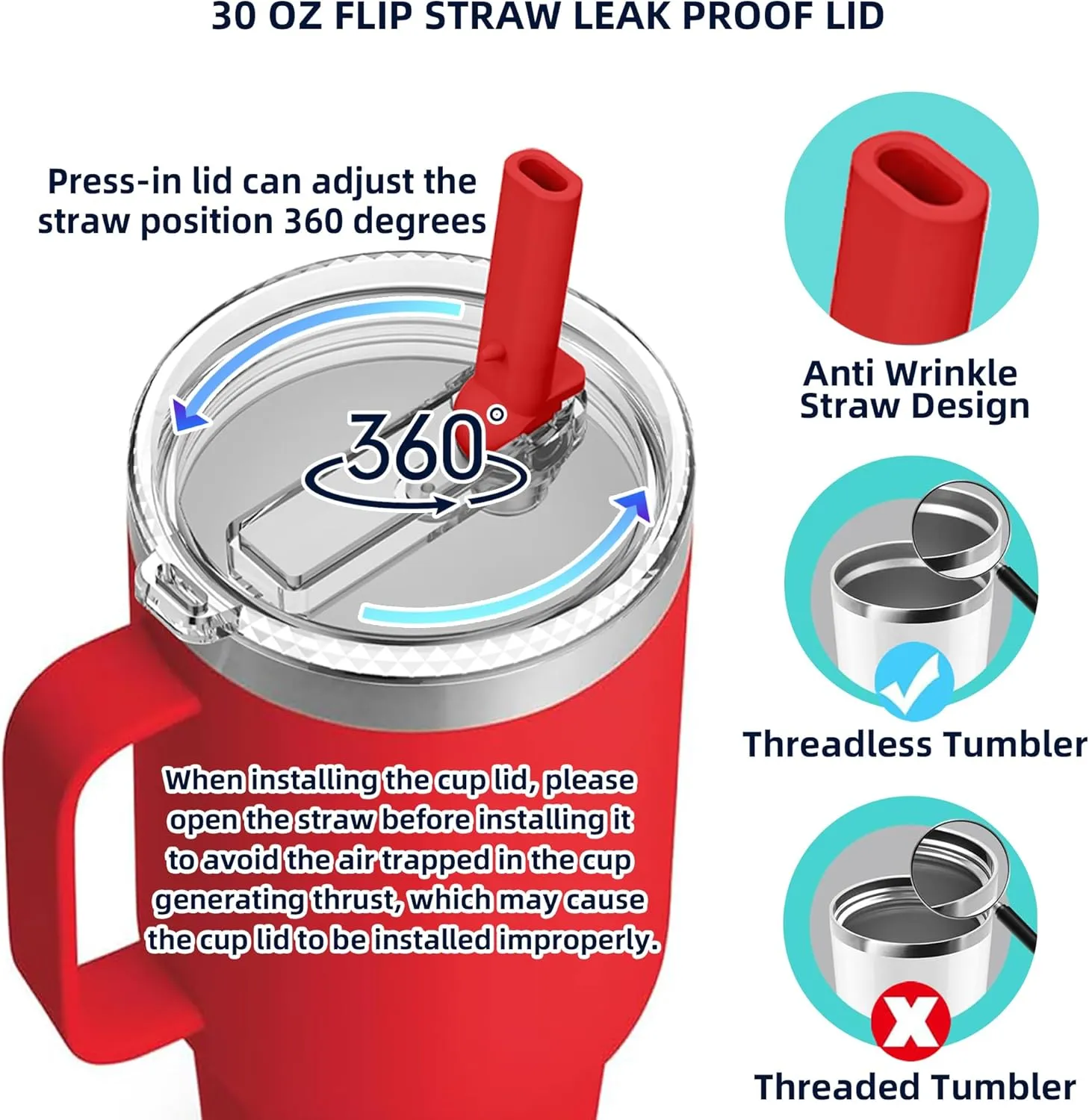30 oz Straw Leak Proof Lid for YETI, Tumbler Lid for Yeti Rambler 30/32 oz Tumbler,26/35/42 oz Straw Mug,and Hydro Flask 32/40oz Travel Tumbler,Replacement Lid BPA Free(Red*2)