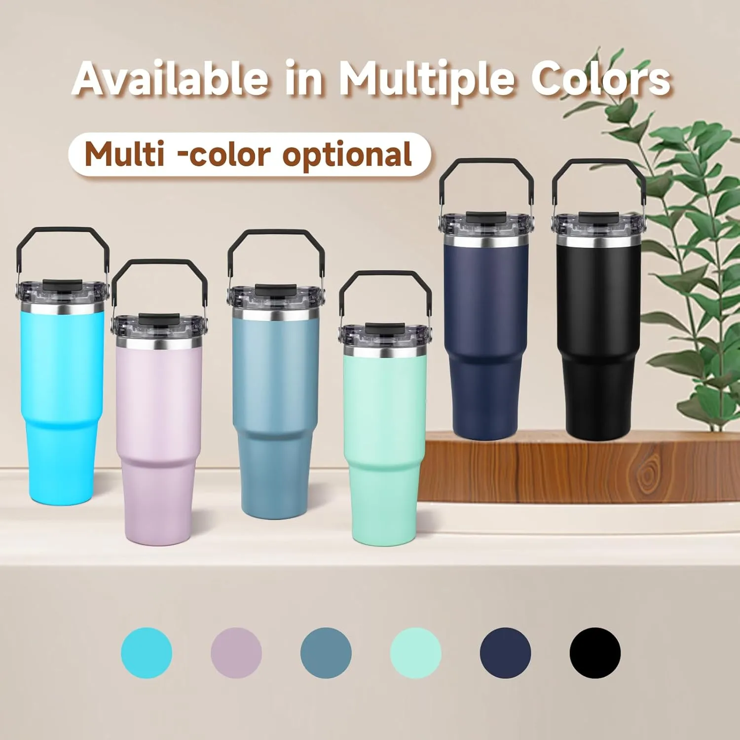30oz Tumbler with Handle and Flip Straw Lid Double Wall Insulated Travel Coffee Mug Stainless Steel Vacuum Insulated Coffee Tumbler Cup for Hot and Cold Beverages,Leak-proof&BPA-free (30oz,Black)