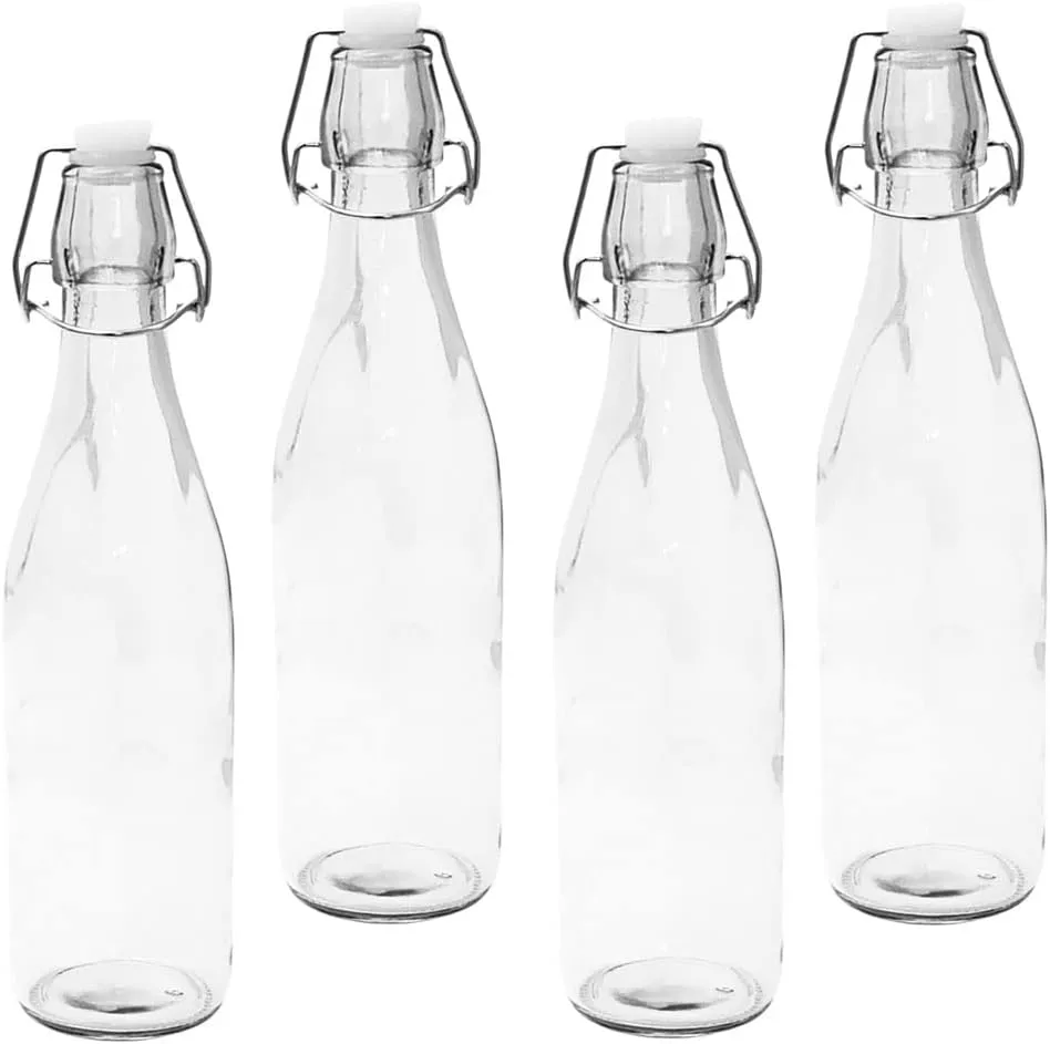 4 Pack Swing Top Stopper Clear Glass Bottles 1L Large 33oz Oil Vinegar Vanilla Kefir Beer Euro Style Flip Top