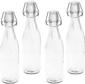 4 Pack Swing Top Stopper Clear Glass Bottles 1L Large 33oz Oil Vinegar Vanilla Kefir Beer Euro Style Flip Top