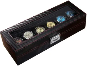 (6 Slots) Elegant Large Watch Box Organizer for Men Women, Transparent top, Portable Leather Watch Holder Mens Watches Case Storage Best Gift for The Husband, (Black,33x 12 x 8cm)