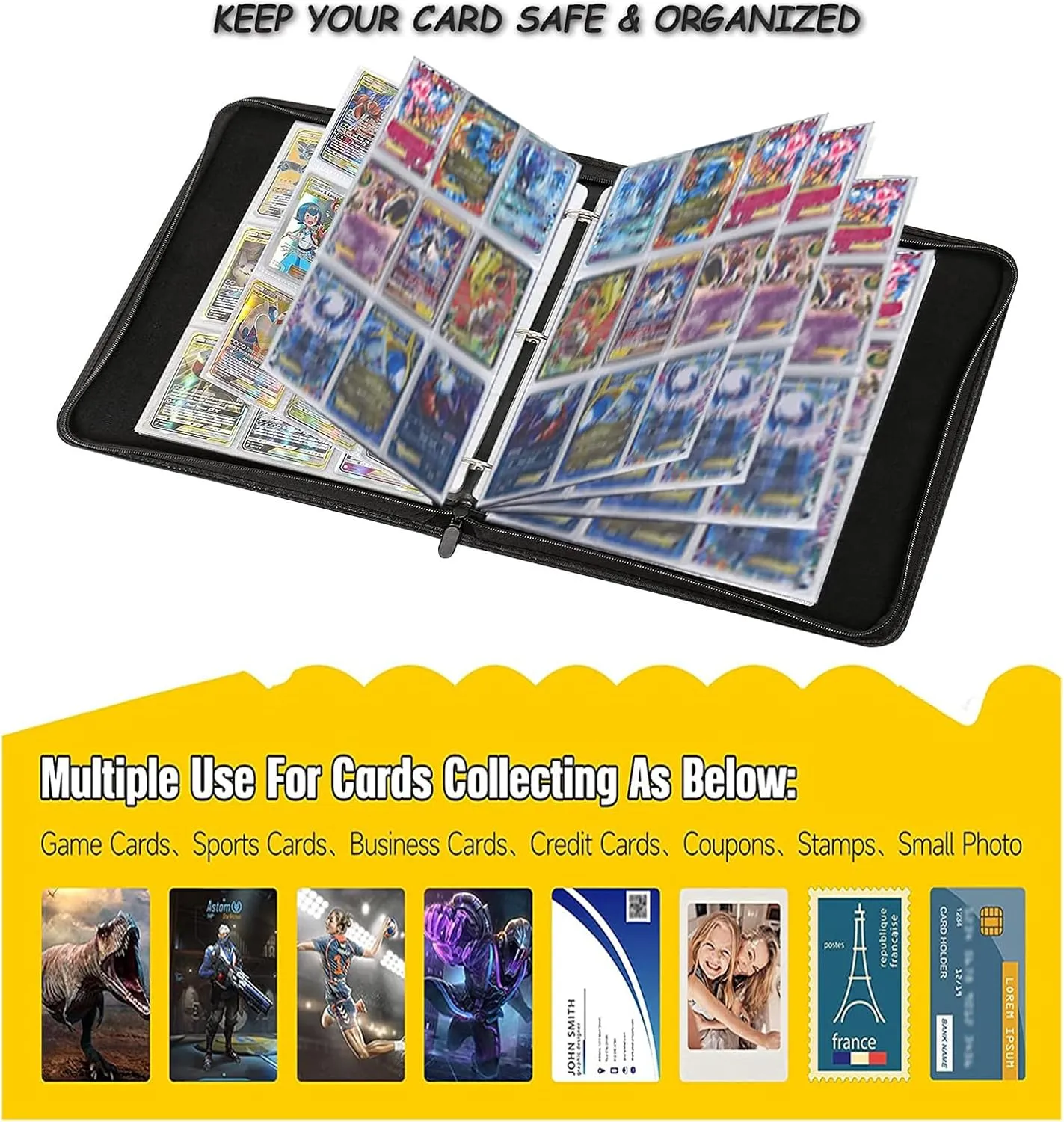 900 Pocket Football Binder with 50 Removable Sleeves and 9-Pocket PU Collection, Compatible with Trading Card, MTG, and TCG