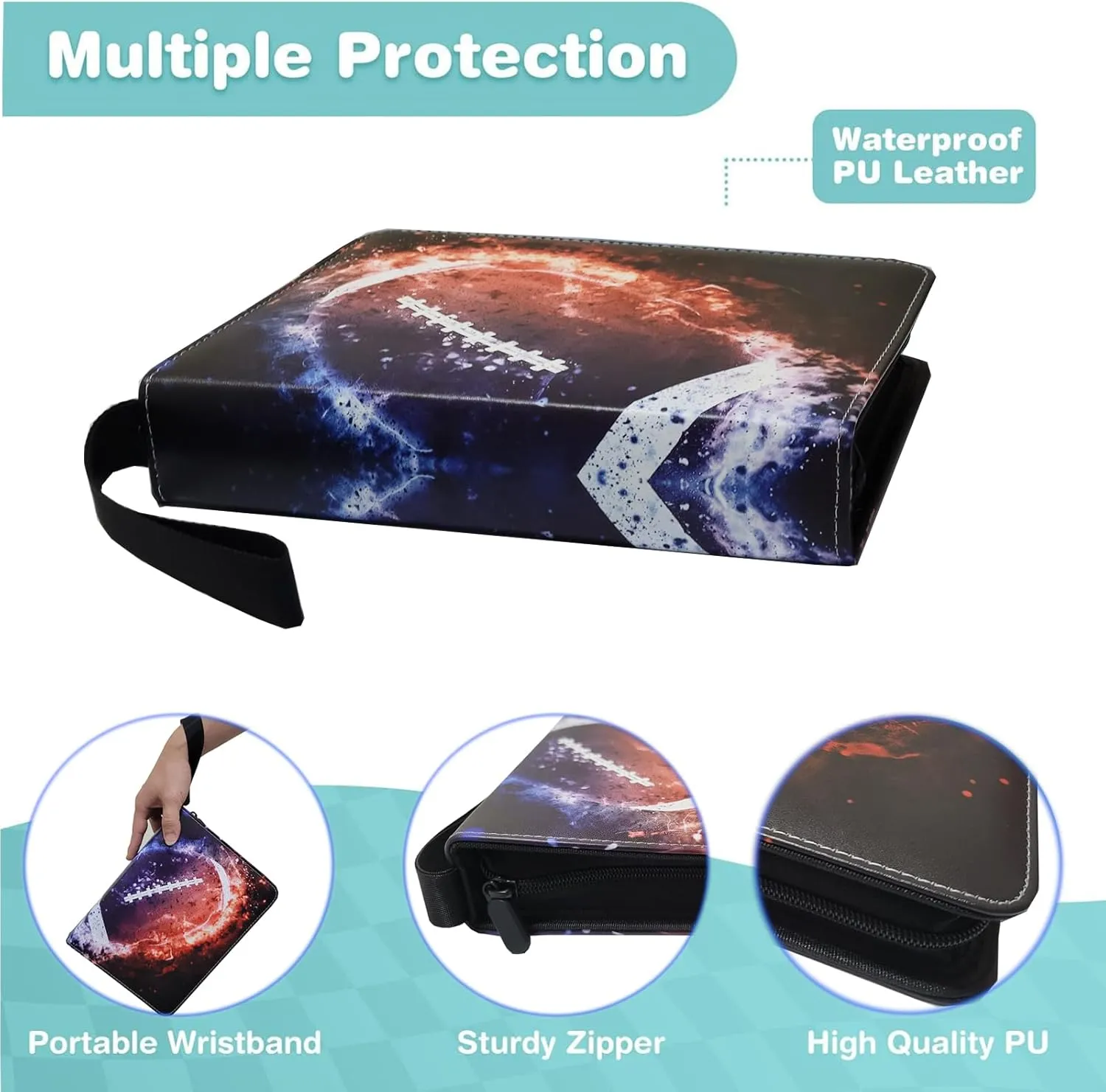 900 Pocket Football Binder with 50 Removable Sleeves and 9-Pocket PU Collection, Compatible with Trading Card, MTG, and TCG