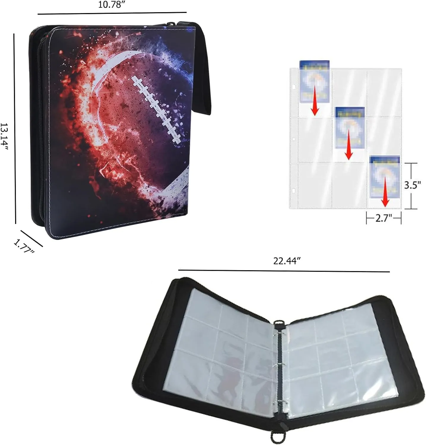 900 Pocket Football Binder with 50 Removable Sleeves and 9-Pocket PU Collection, Compatible with Trading Card, MTG, and TCG