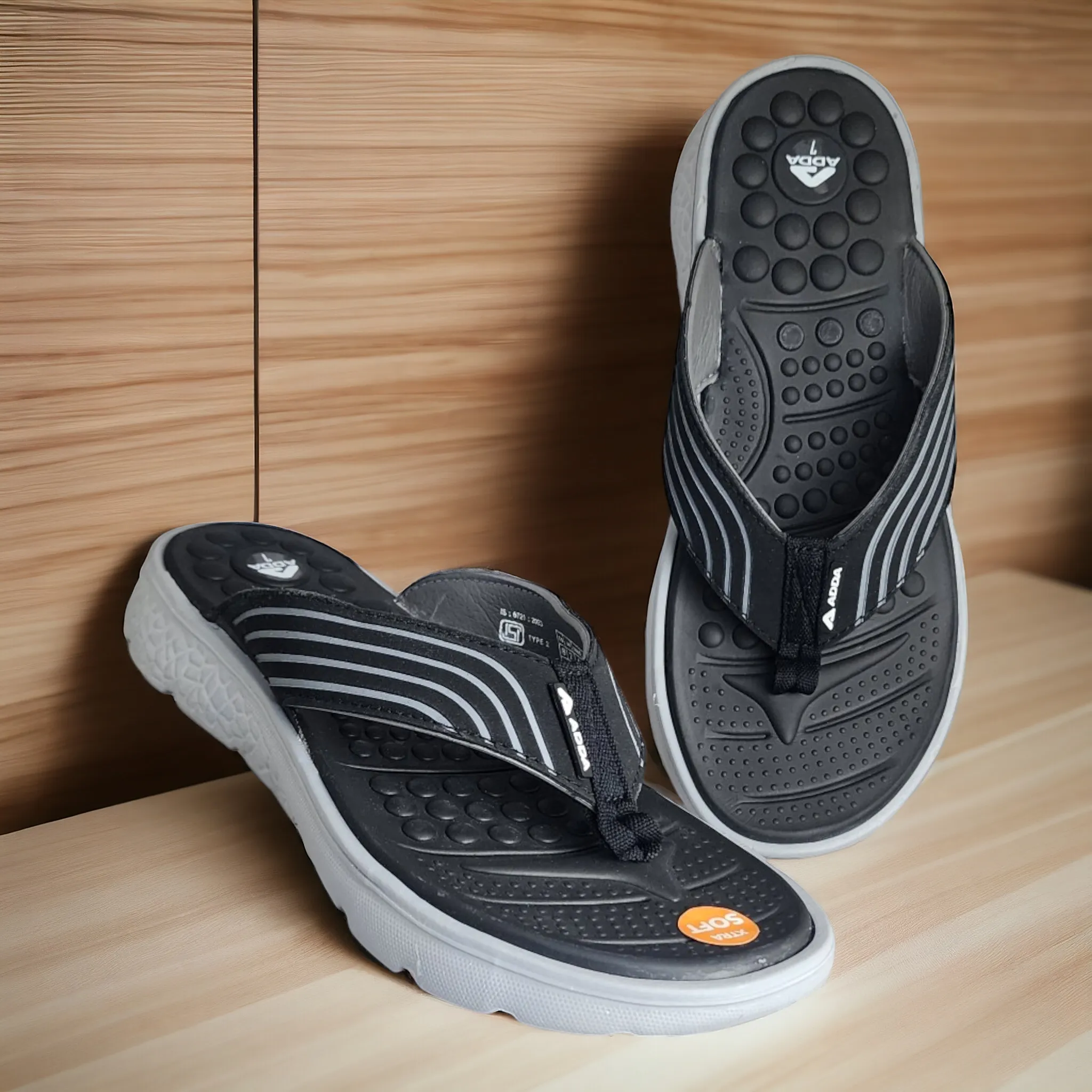 ADDA ARROW2 BLACK/GREY Men's Slipper/Chapple/Flip flop