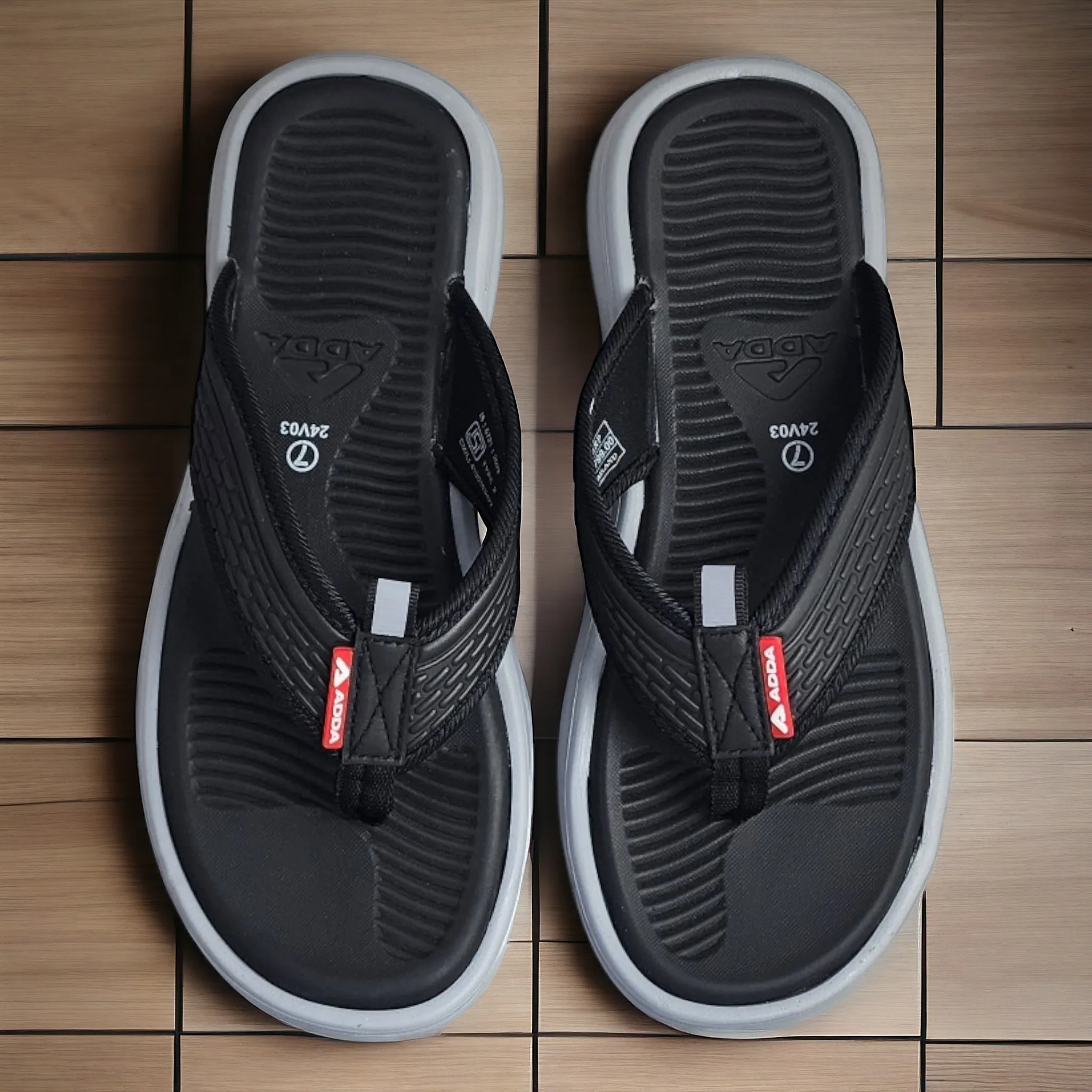 ADDA HELLO01 BLACK/GREY Men's Slipper/Chapple/Flip flop