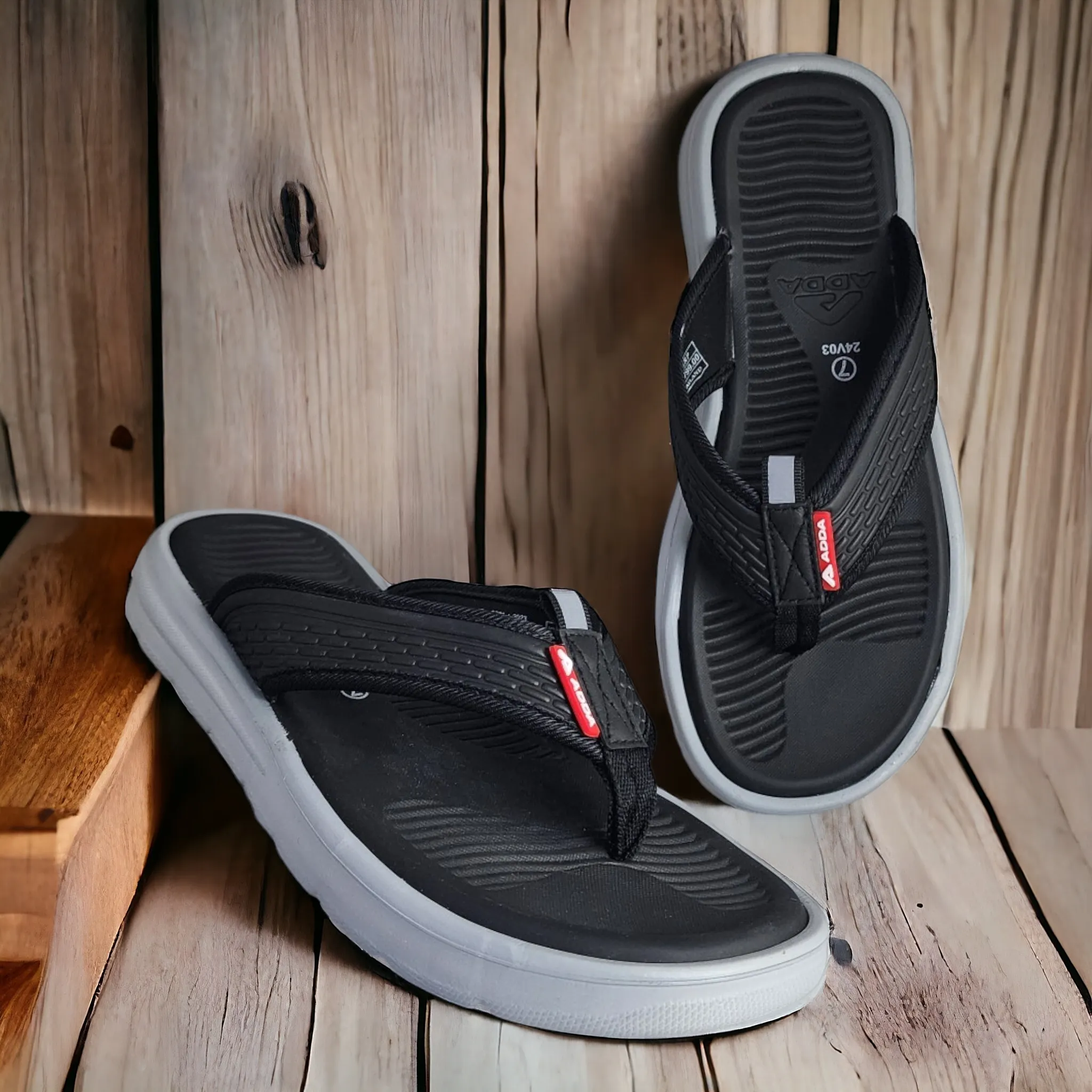 ADDA HELLO01 BLACK/GREY Men's Slipper/Chapple/Flip flop