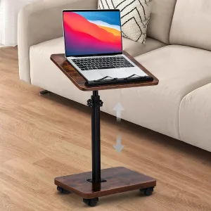 Adjustable TV Tray Table with Wheels and Book Clips, 360° Swive & Adjustable Height & 180° Flip-Over Panel Design for Livingroom, Bedroom, Bed, Snack