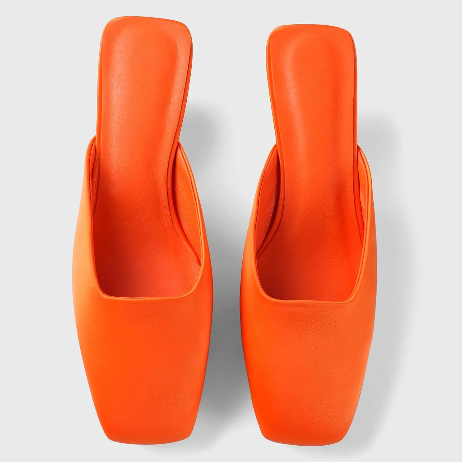 Adrizzlein Mule Heels for Women Square Toe Kitten Heel Satin Mules Closed Toe Low Heel Slides Sandals Summer Dress Shoes