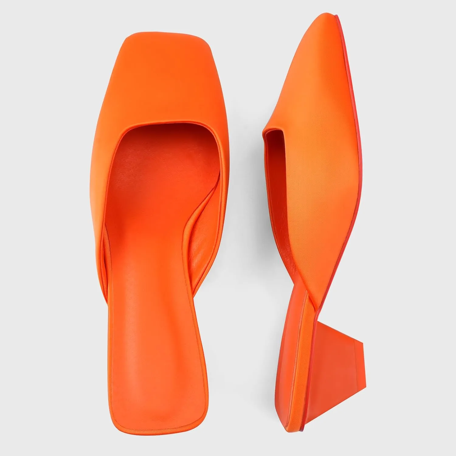 Adrizzlein Mule Heels for Women Square Toe Kitten Heel Satin Mules Closed Toe Low Heel Slides Sandals Summer Dress Shoes