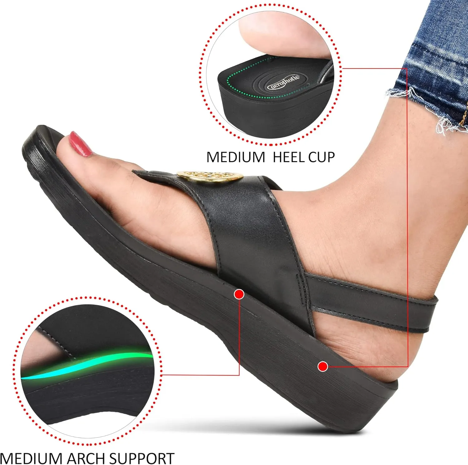AEROTHOTIC Arch Support Flip Flops for Women Comfortable Stylish Straps with Non Slip Footbed Fashion Dressy Sandals Outdoor Travel Vacation Essentials