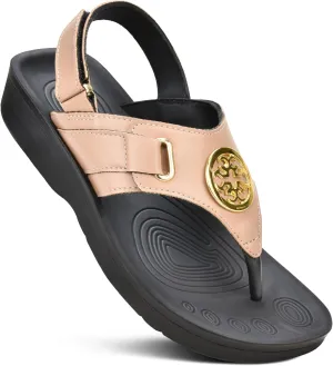 AEROTHOTIC Arch Support Flip Flops for Women Comfortable Stylish Straps with Non Slip Footbed Fashion Dressy Sandals Outdoor Travel Vacation Essentials
