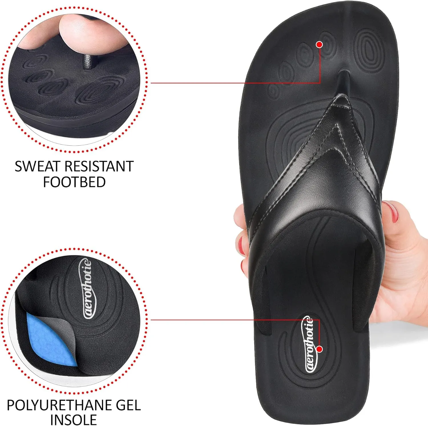 AEROTHOTIC Arch Support Flip Flops for Women Comfortable Stylish Straps with Non Slip Footbed Fashion Dressy Sandals Outdoor Travel Vacation Essentials