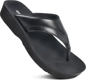 AEROTHOTIC Arch Support Flip Flops for Women Comfortable Stylish Straps with Non Slip Footbed Fashion Dressy Sandals Outdoor Travel Vacation Essentials