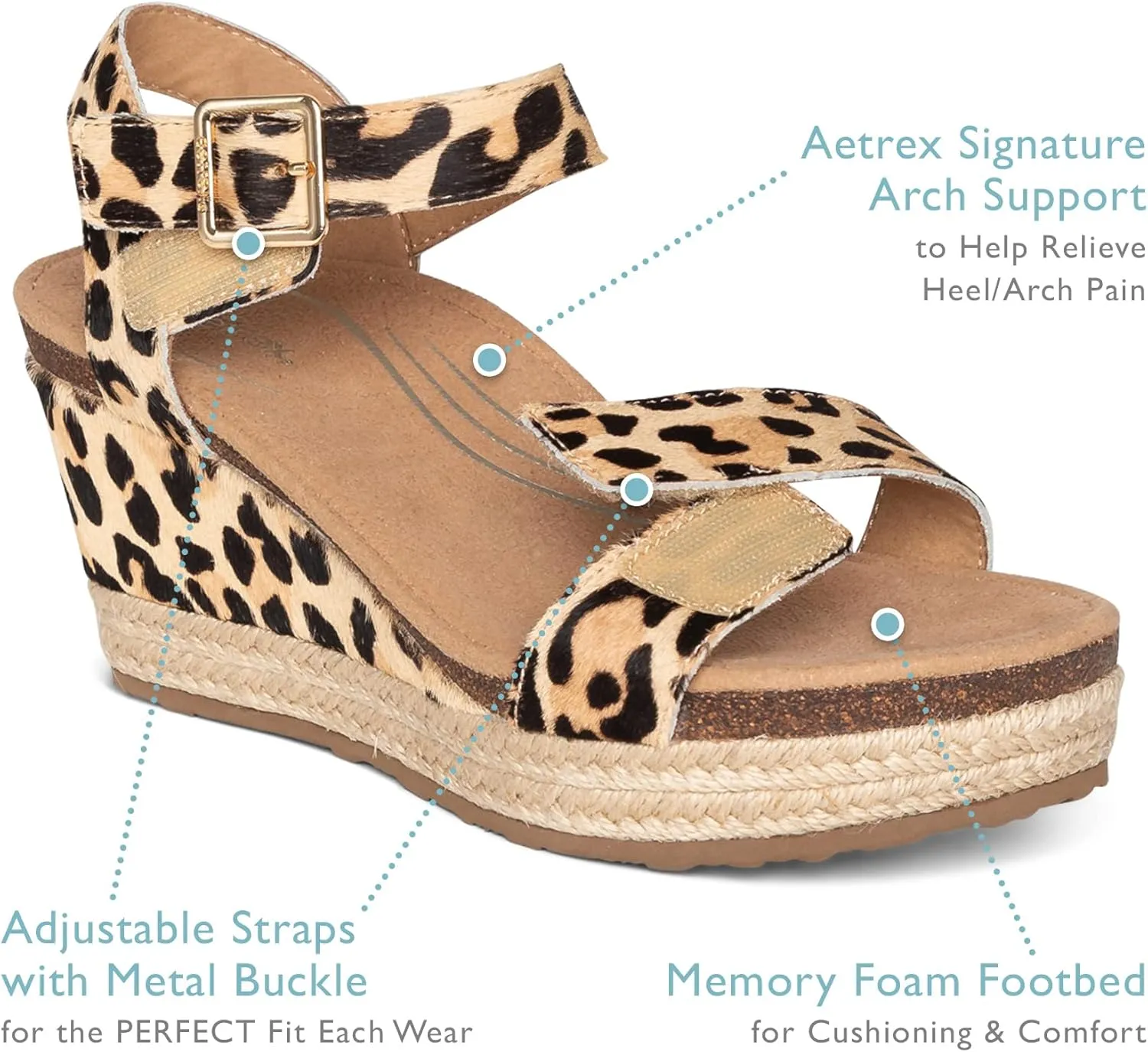 Aetrex Women's Sydney Orthopedic Quarter Ankle Strap Espadrille Wedge Sandals