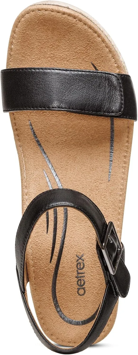 Aetrex Women's Sydney Orthopedic Quarter Ankle Strap Espadrille Wedge Sandals