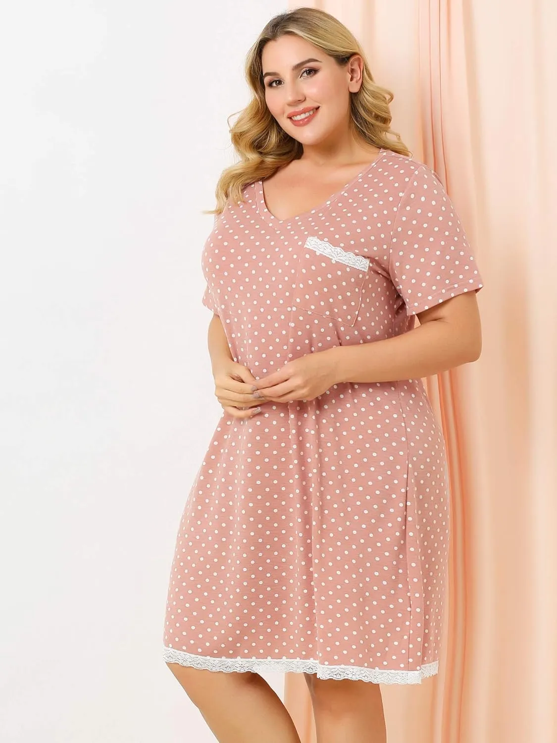 Agnes Orinda Women's Plus Size Nightgown Sleepwear Soft Sleepshirt Short Sleeve Lace Trim Nightshirt Lounge
