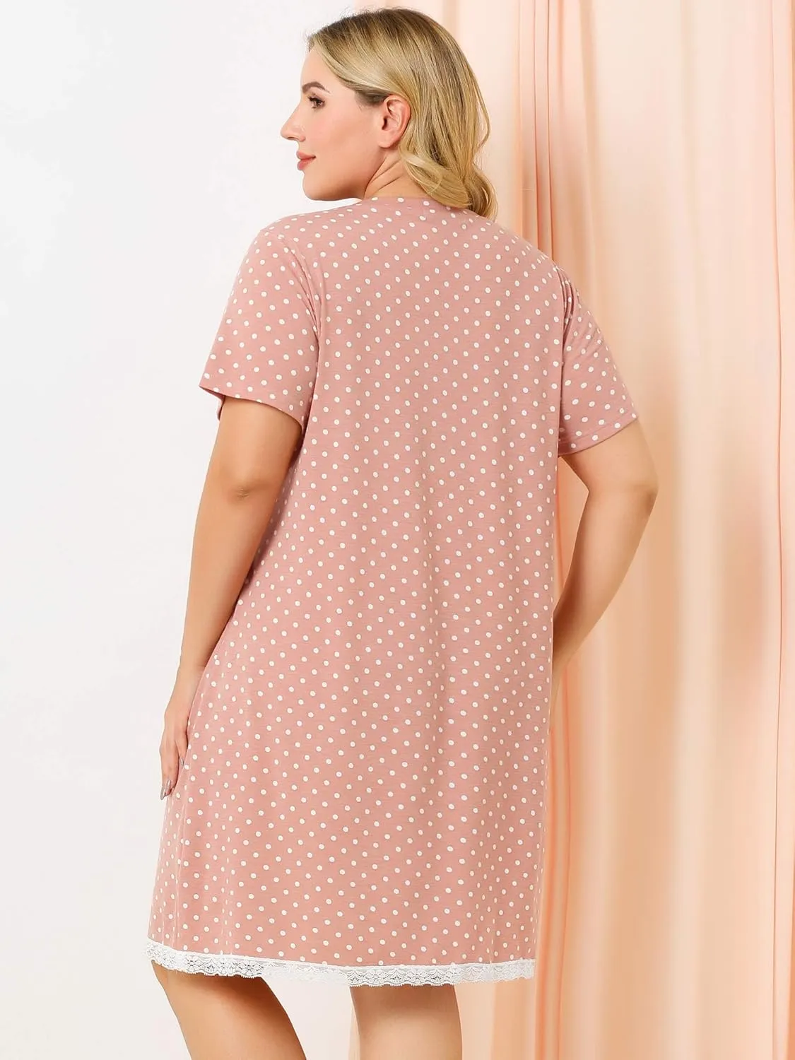 Agnes Orinda Women's Plus Size Nightgown Sleepwear Soft Sleepshirt Short Sleeve Lace Trim Nightshirt Lounge