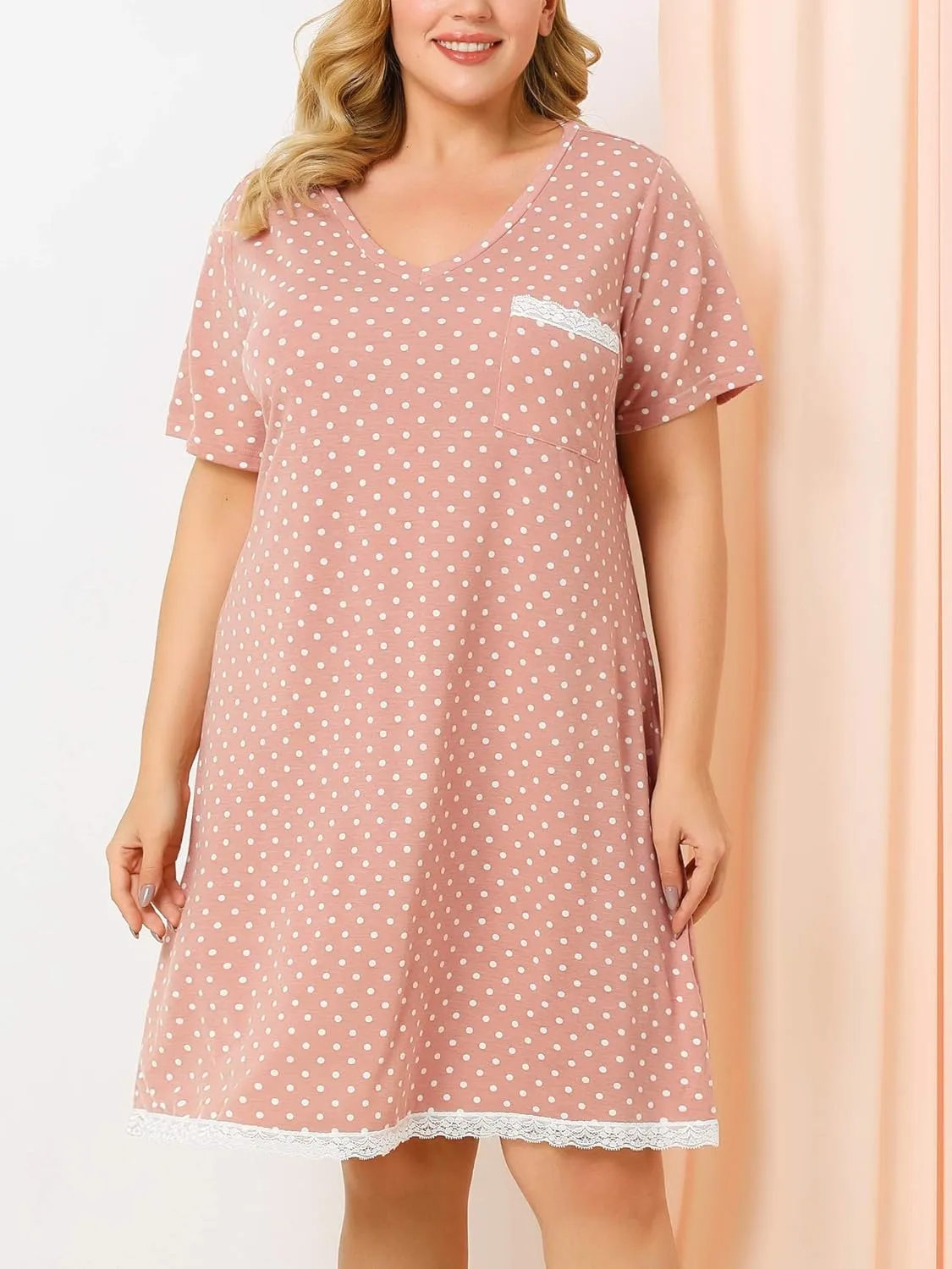 Agnes Orinda Women's Plus Size Nightgown Sleepwear Soft Sleepshirt Short Sleeve Lace Trim Nightshirt Lounge