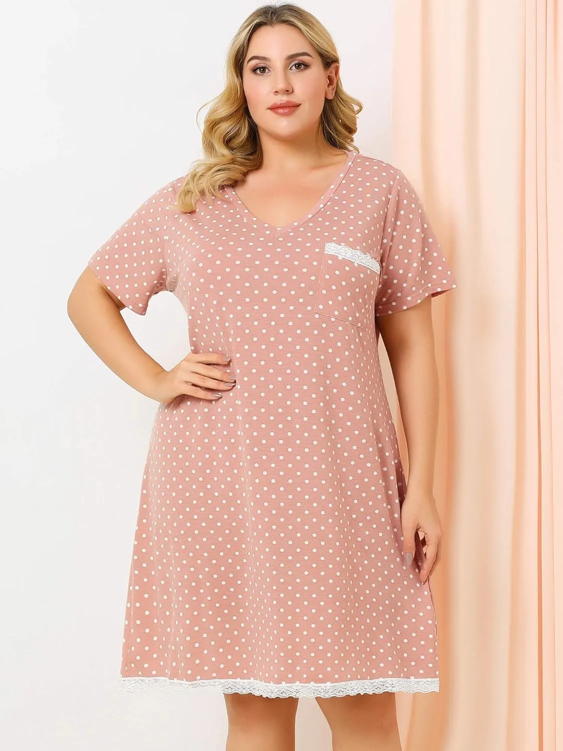 Agnes Orinda Women's Plus Size Nightgown Sleepwear Soft Sleepshirt Short Sleeve Lace Trim Nightshirt Lounge