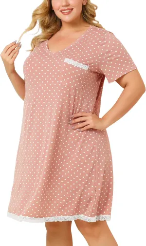 Agnes Orinda Women's Plus Size Nightgown Sleepwear Soft Sleepshirt Short Sleeve Lace Trim Nightshirt Lounge