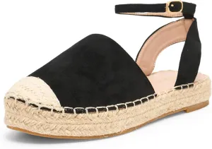 Alexis Leroy Women's Closed Toe Hollow Out Vamp Ankle Strap Platform Espadrille Sandals
