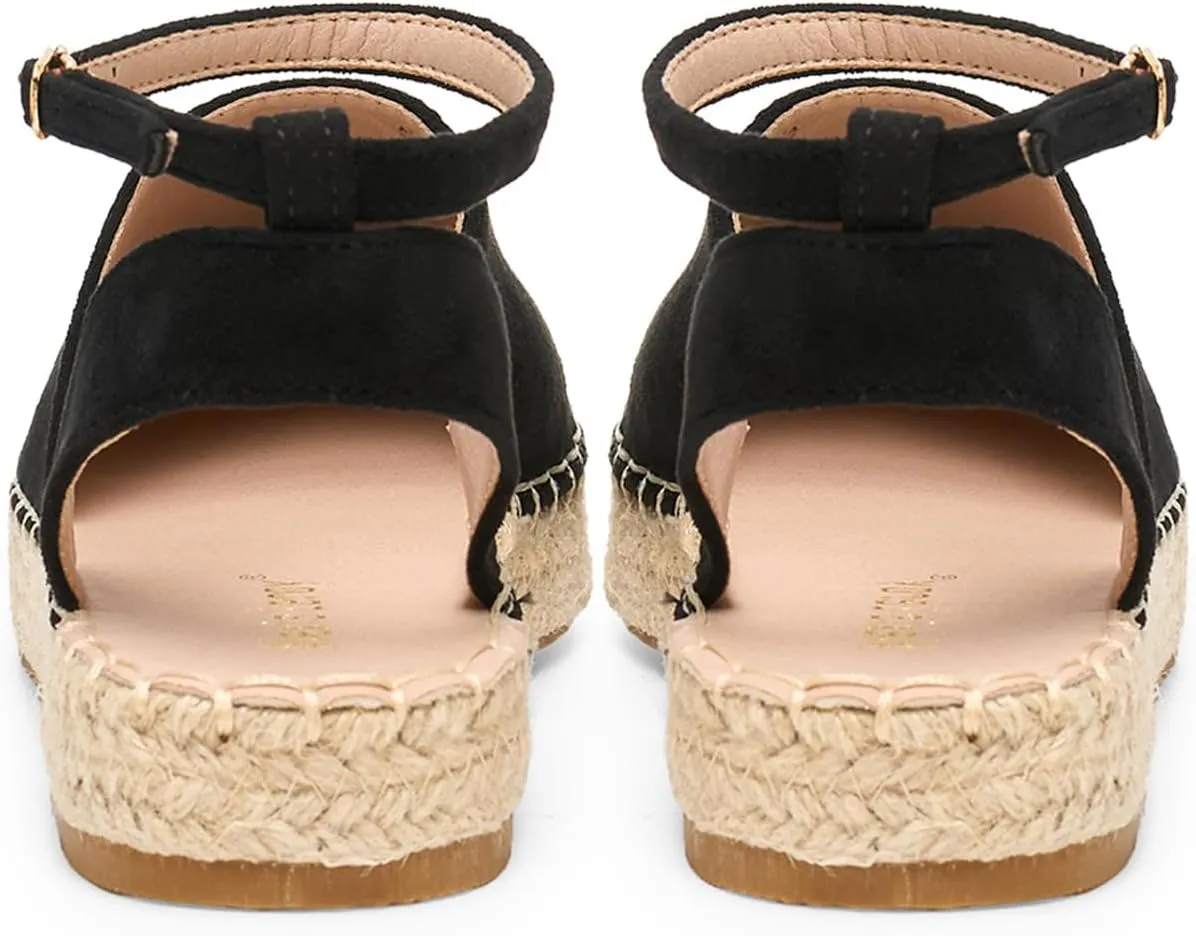 Alexis Leroy Women's Closed Toe Hollow Out Vamp Ankle Strap Platform Espadrille Sandals