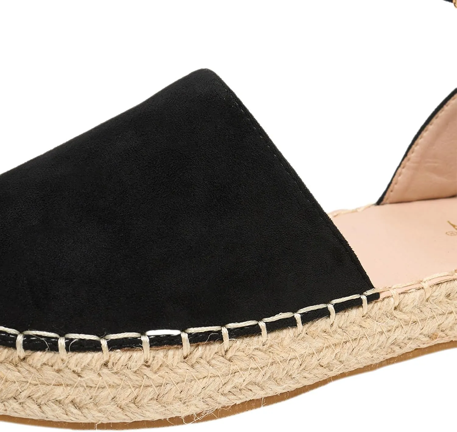 Alexis Leroy Women's Closed Toe Hollow Out Vamp Ankle Strap Platform Espadrille Sandals
