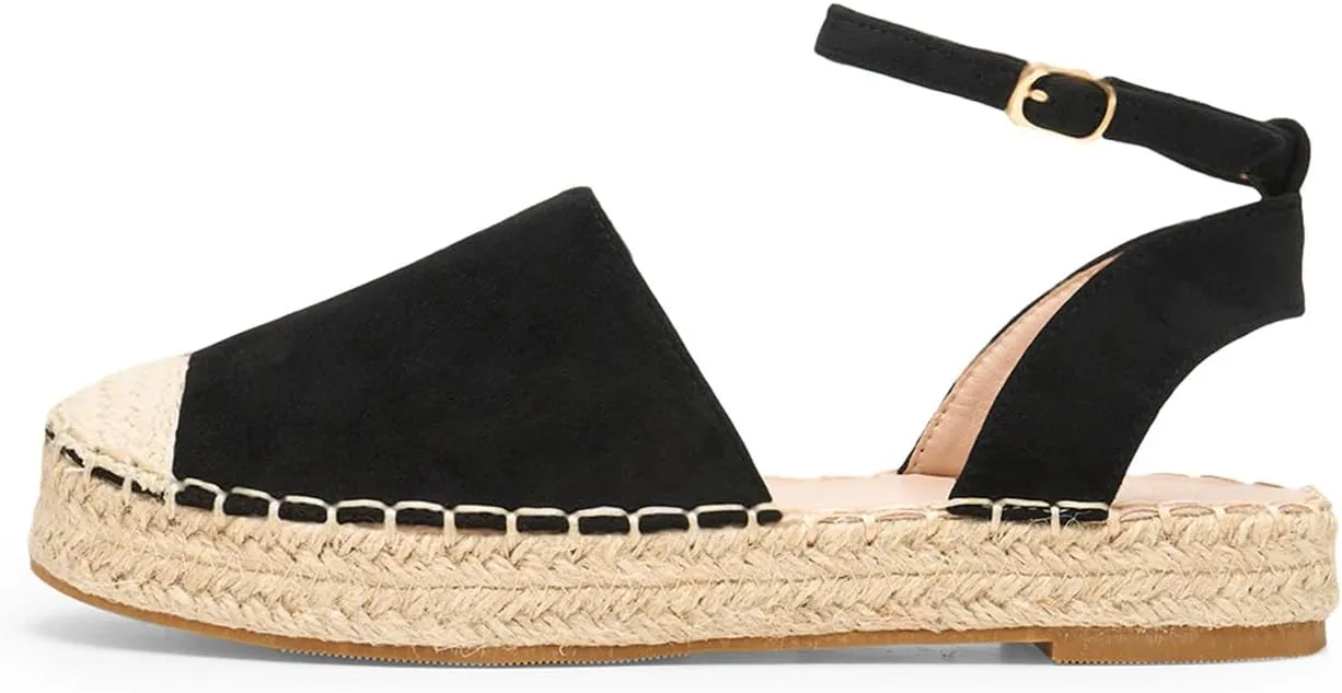 Alexis Leroy Women's Closed Toe Hollow Out Vamp Ankle Strap Platform Espadrille Sandals
