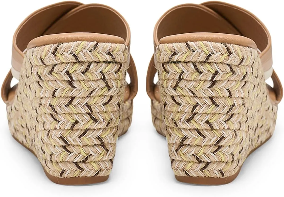 Alexis Leroy Women’s Comfortable Open Toe Crisscross Straps Slip on Wedge Sandals