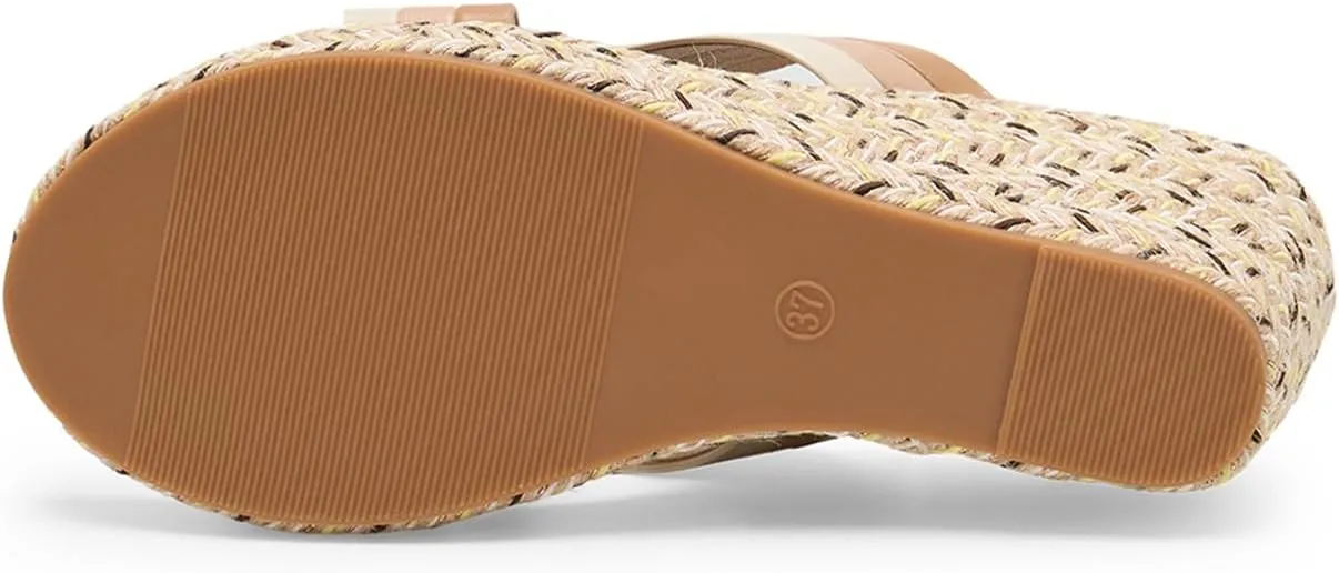 Alexis Leroy Women’s Comfortable Open Toe Crisscross Straps Slip on Wedge Sandals
