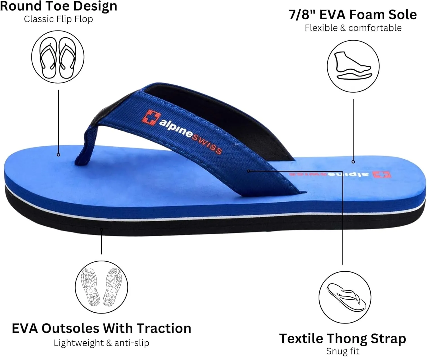 Alpine Swiss Mens Flip Flops | Lightweight Thong Sandals | Beach Sandals with EVA Sole for Comfort | Stylish Durable Flip Flops for Men Perfect for Casual Wear, Pool, and Outdoor Activities