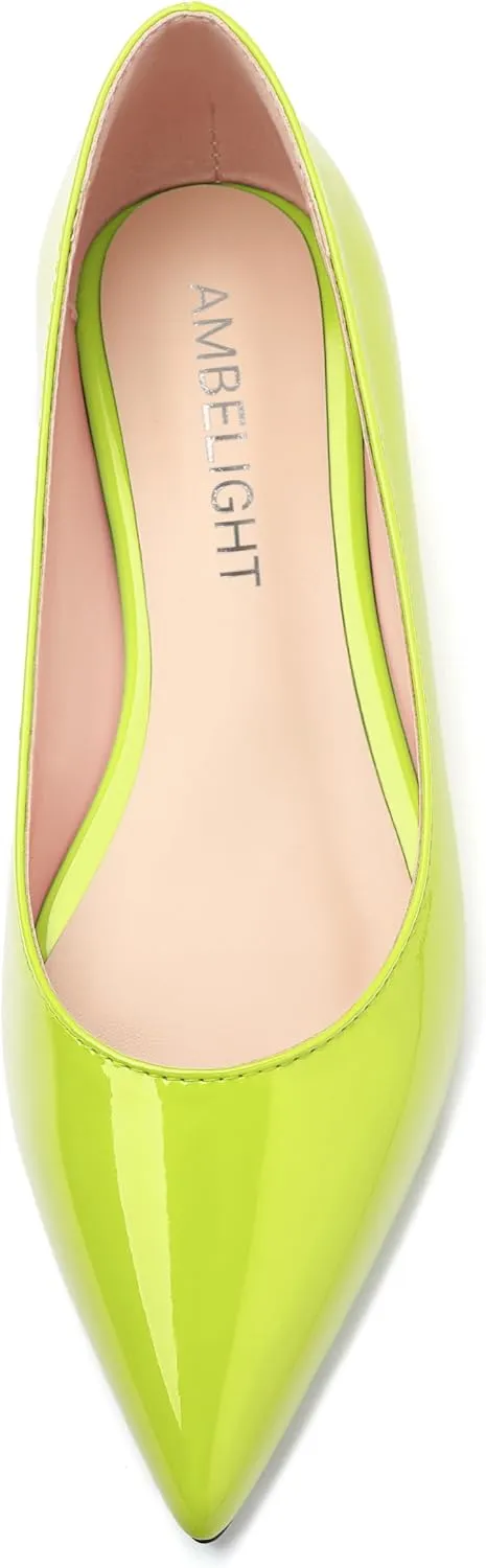AMBELIGHT Comfy Flats for Women Pointed Toe Slip On Pumps Business Dress Shoe