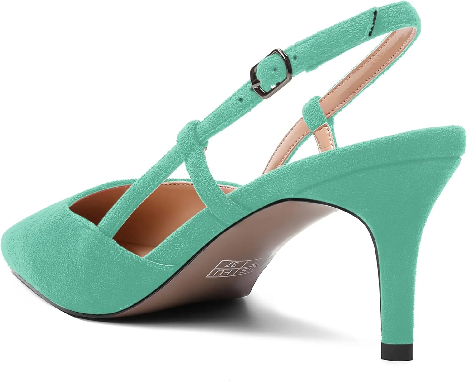 AMBELIGHT Womens Cute Office Square Toe Slingback Slip On Suede Kitten High Heel Pumps Shoes 2.5 Inch