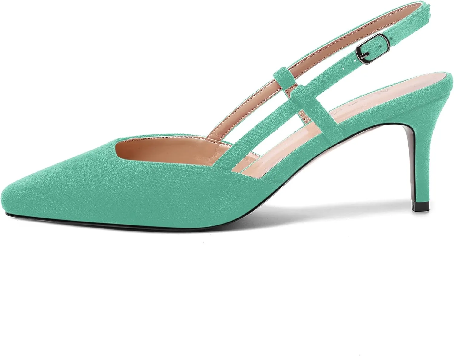 AMBELIGHT Womens Cute Office Square Toe Slingback Slip On Suede Kitten High Heel Pumps Shoes 2.5 Inch
