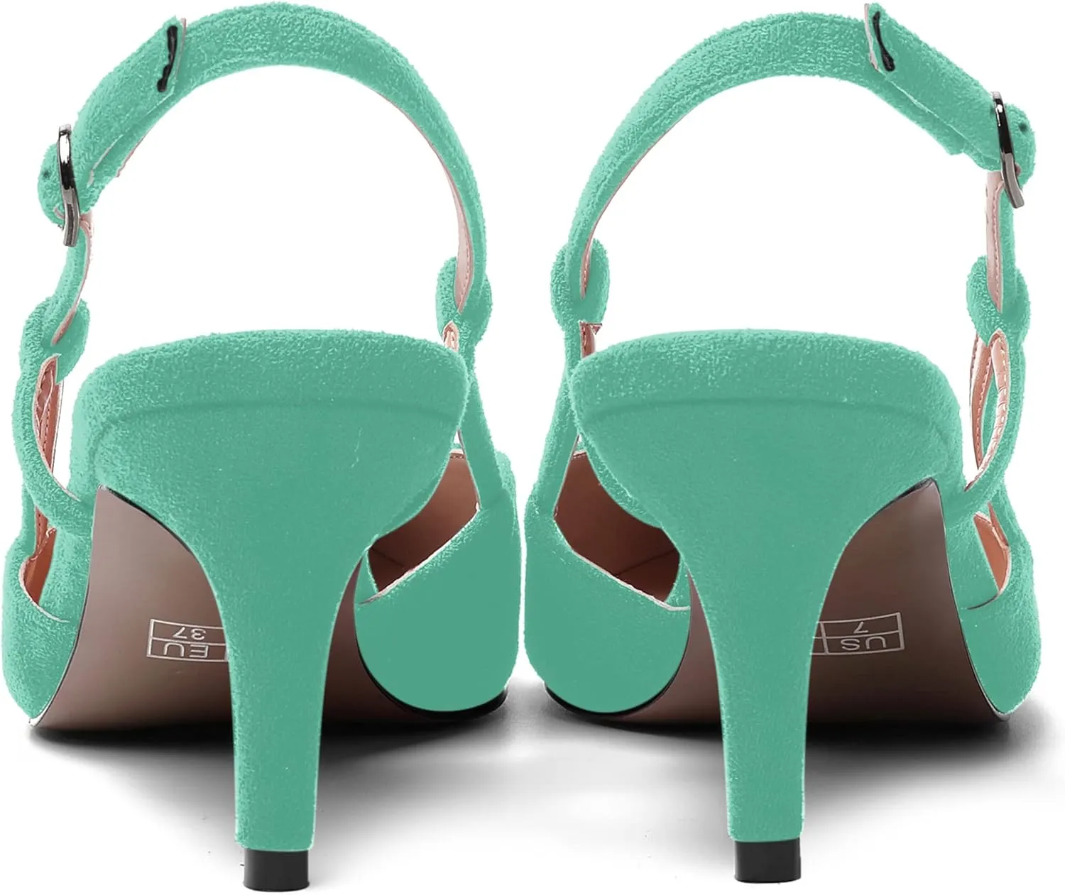 AMBELIGHT Womens Cute Office Square Toe Slingback Slip On Suede Kitten High Heel Pumps Shoes 2.5 Inch