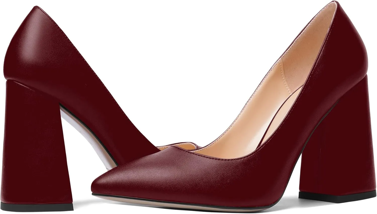 AMBELIGHT Womens Slip On Block Suede Evening Dress Pointed Toe Chunky High Heel Pumps Shoes 4 Inch