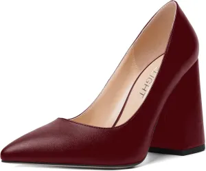 AMBELIGHT Womens Slip On Block Suede Evening Dress Pointed Toe Chunky High Heel Pumps Shoes 4 Inch