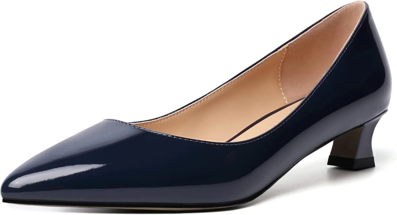 AMBELIGHT Womens Slip On Solid Casual Pointed Toe Office Suede Kitten Low Heel Pumps Shoes 1.5 Inch