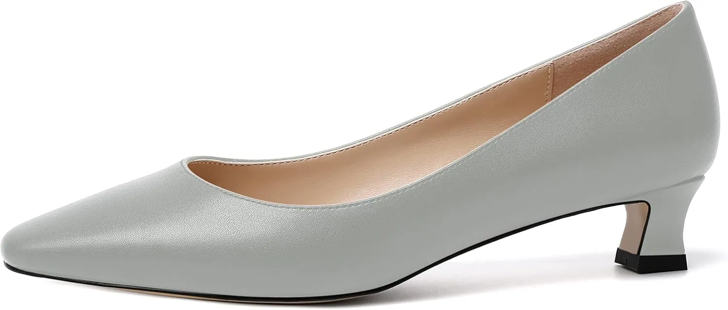 AMBELIGHT Womens Square Toe Solid Matte Office Casual Slip On Kitten Low Heel Pumps Shoes 1.5 Inch