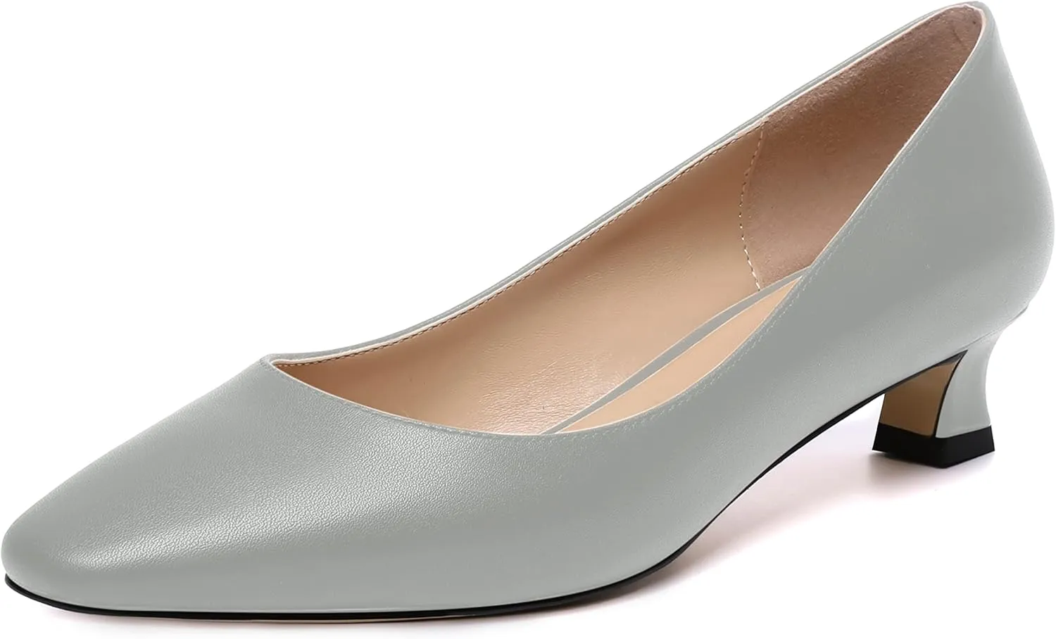 AMBELIGHT Womens Square Toe Solid Matte Office Casual Slip On Kitten Low Heel Pumps Shoes 1.5 Inch