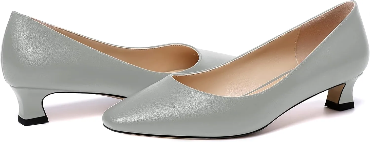AMBELIGHT Womens Square Toe Solid Matte Office Casual Slip On Kitten Low Heel Pumps Shoes 1.5 Inch