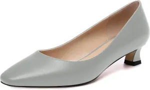 AMBELIGHT Womens Square Toe Solid Matte Office Casual Slip On Kitten Low Heel Pumps Shoes 1.5 Inch