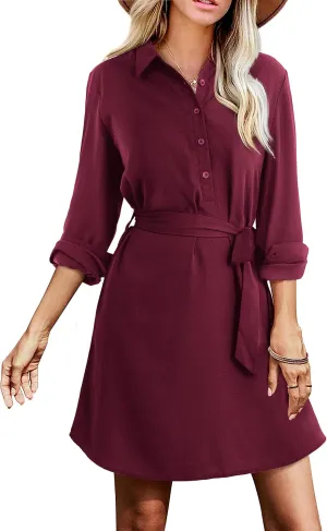 Amoretu Womens Shirt Dresses Long Sleeve Button up Work Dress with Pockets